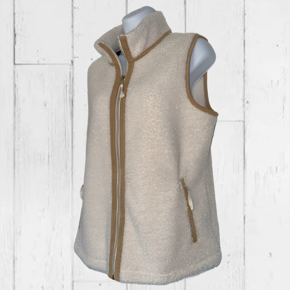 Tommy Bahama Sherpa Vest Womens Faux Suede Trim Coconut Cream size XS - Picture 7 of 14